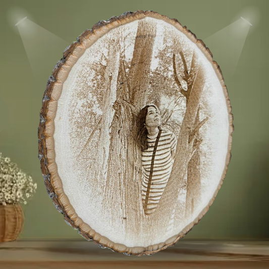 Oval Natural Wood Engraved Photo